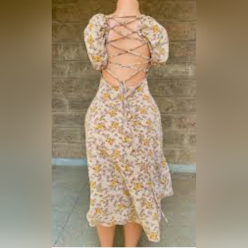 💕 Floral Boho Lace Up Back Dress 💕